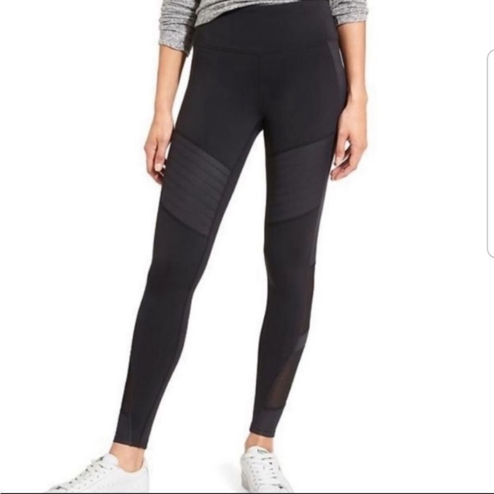 Athleta High Rise Powerful Gleam black moto leggings